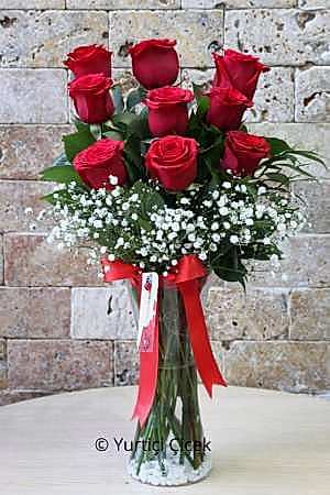 Nine Roses in a Vase