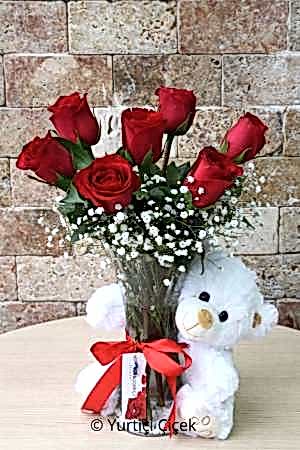 7 Roses and Bear in a Vase