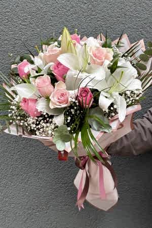 Lilies and Pink Roses 1